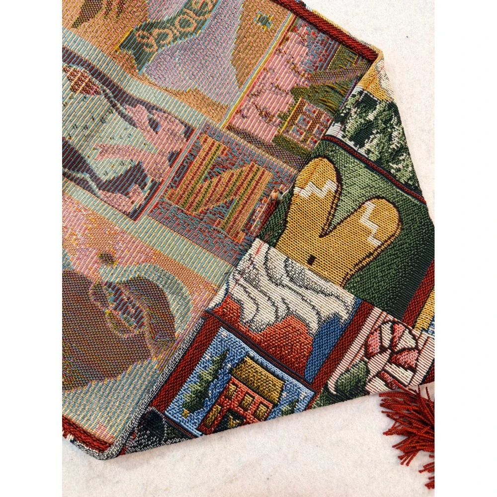 Christmas Tapestry Table Runner Santa Gingerbread Snowman Noel Woven Tassels 82